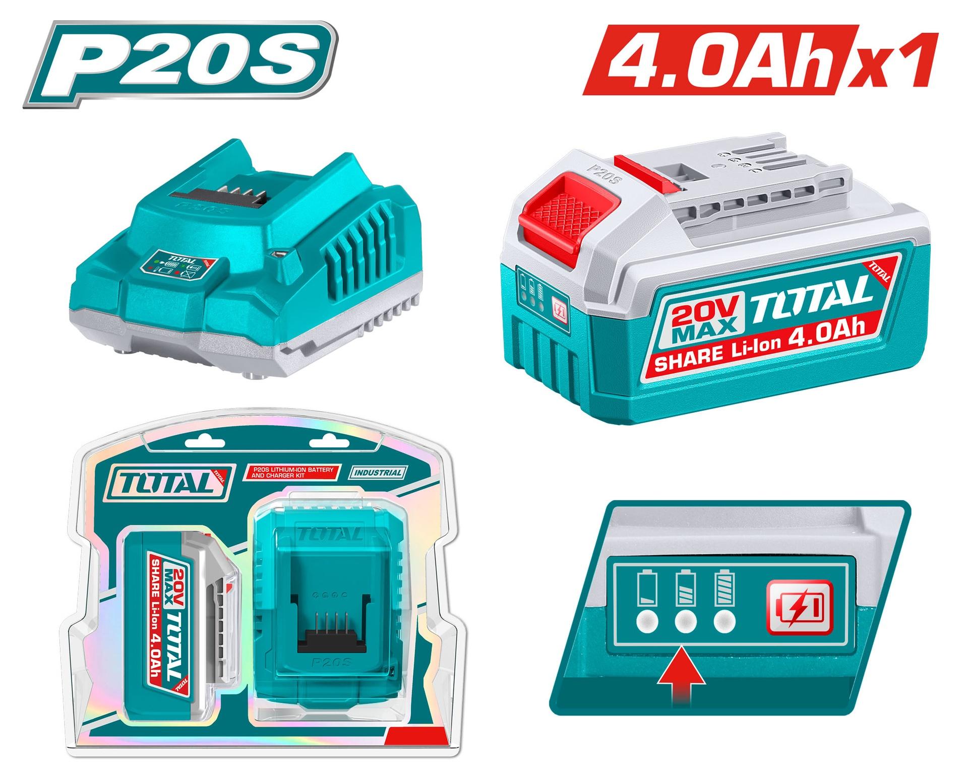 KIT DE 1 BATERIA 4.0AH + CARGADOR DE 20V INDUSTRIAL SUPER TOTAL (UTFBCPK1012)