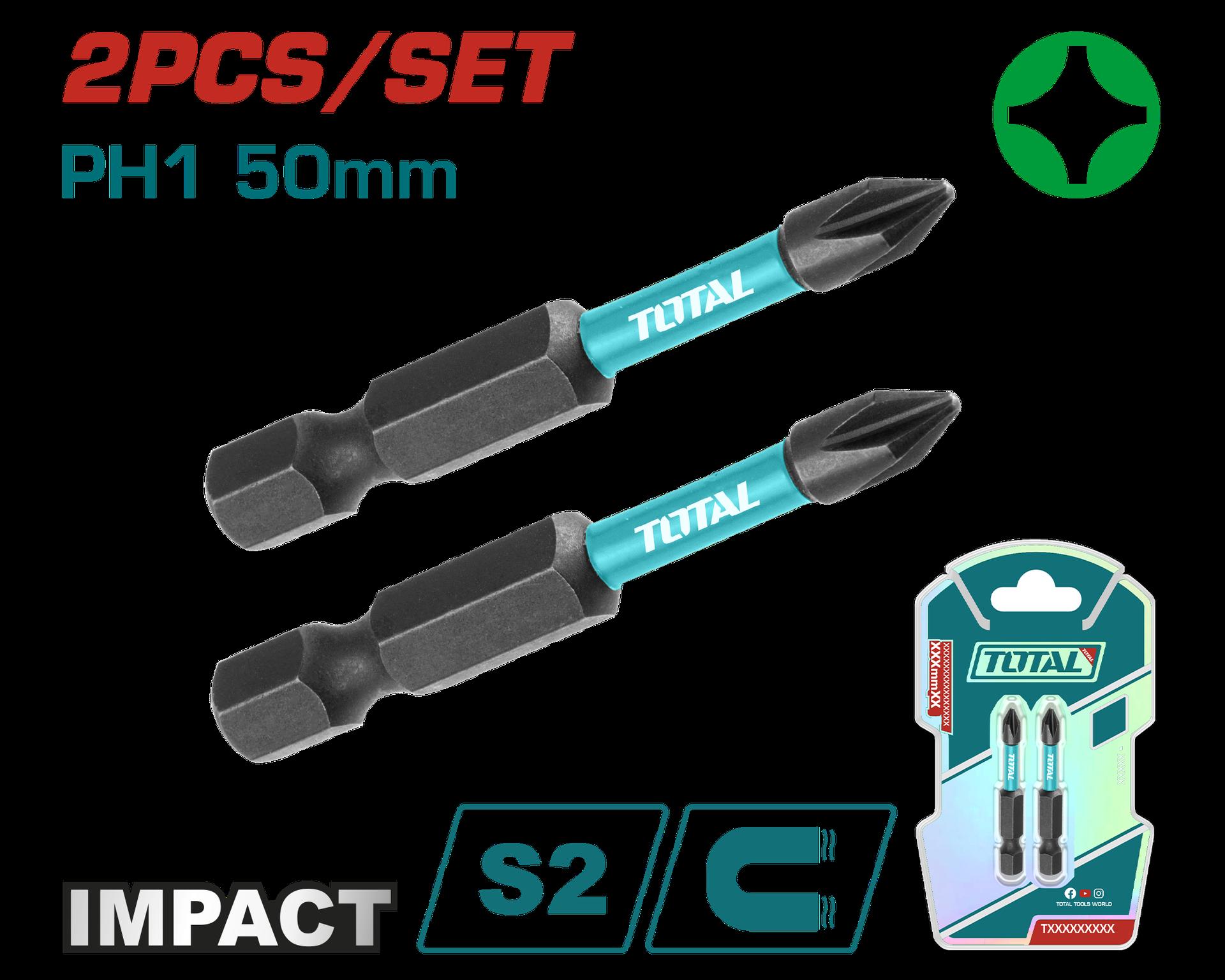 PUNTAS TALADRO DOBLE  IMANTADA 50MM (+) (+) JUEGO X 2 PZS INDUSTRIAL SUPER TOTAL (TACIM71PH150)