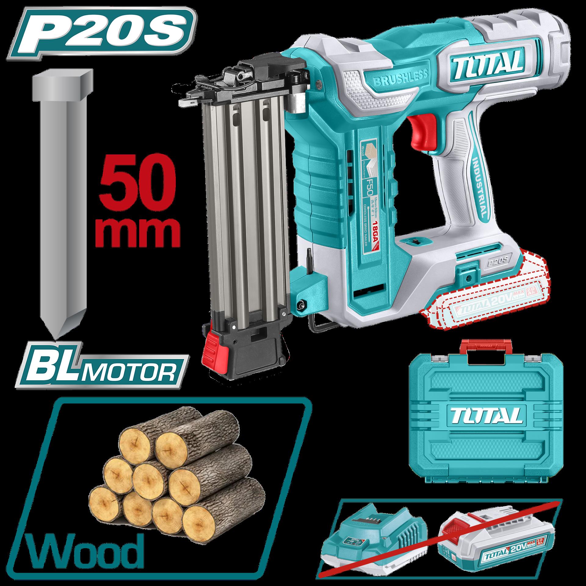 CLAVADORA INALAMBRICA 50MM 20V NO INCLUYE BATERIA Y CARGADOR INDUSTRIAL SUPER  TOTAL (TCBNLI5005)