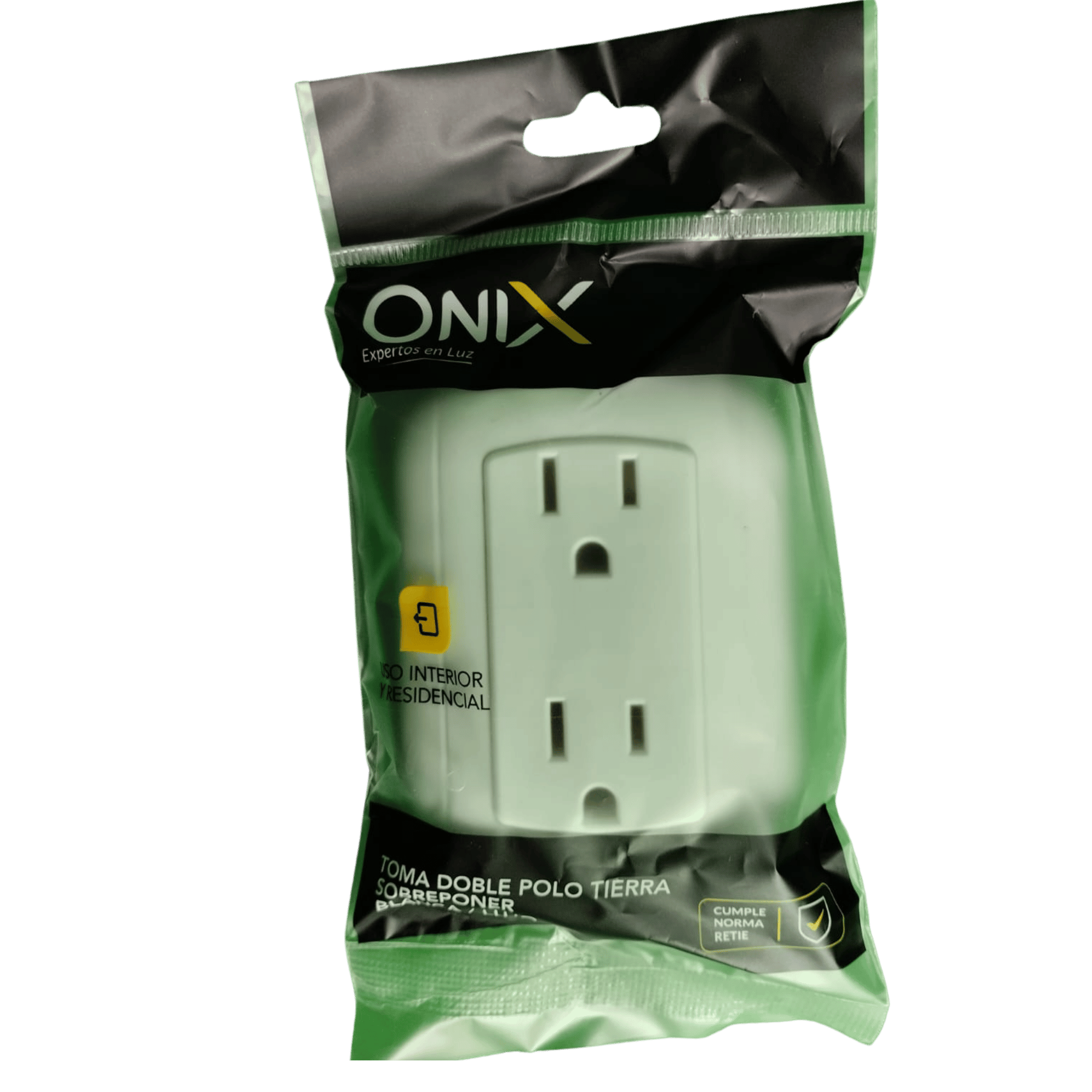 TOMA DOBLE POLO TIERRA SOBREPONER ONIX BLANCO/LUJO