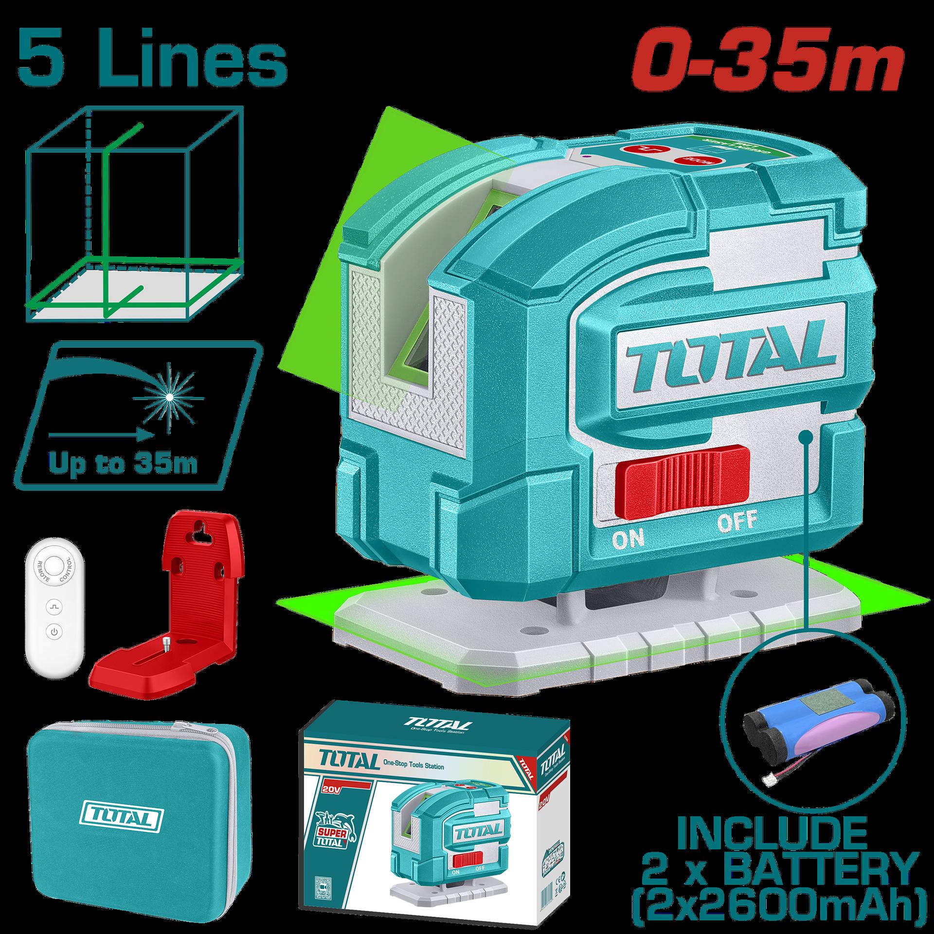 NIVEL LASER 0-35M  LUZ VERDE  3D 5 LINEAS RECARGABLE TIPO  USB-C INDUSTRIAL SUPER TOTAL (TLL306502)