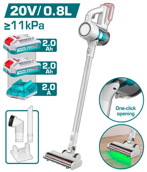ASPIRADORA MANUAL INALAMBRICA 20V  0.8L INCLUYE 2 BATERIAS 2.0AH Y CARGADOR USO DOMESTICO TOTAL (UTVLI20082)  Item: 23934