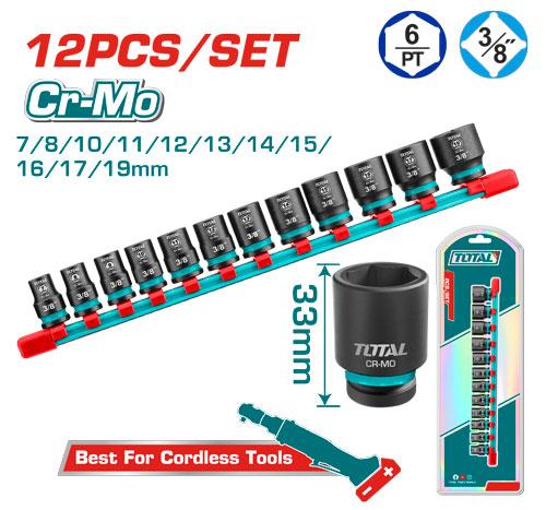 COPAS DE IMPACTO 3/8"" LARGO 33 MM JUEGO X 12PZS 7 - 19 MM INDUSTRIAL TOTAL (THTISD38128)  Item: 23928