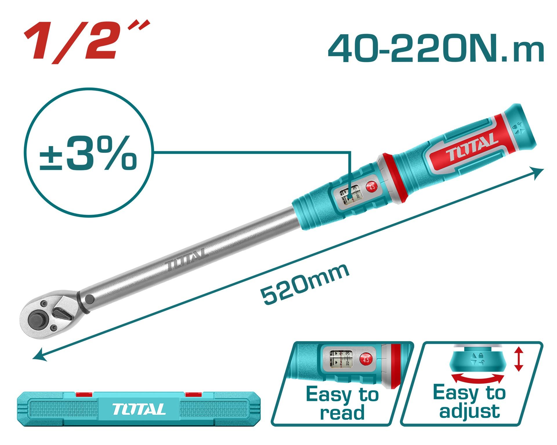 TORQUIMETRO 1/2"" 40-220NM TOLERANCIA DE TORQUE ±3% INDUSTRIAL TOTAL (THPTW1220N6)  Item: 23858