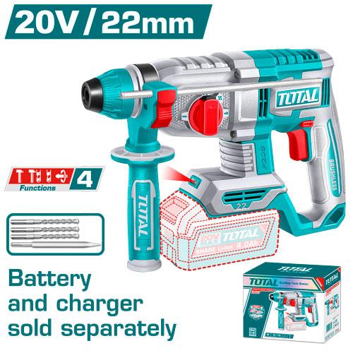 TALADRO ROTOMARTILLO 7/8""  20V SDS PLUS 2.0 JULES  BATERIA Y CARGADOR NO INCLUIDO INDUSTRIAL TOTAL (TRHLI22208)  Item: 24104