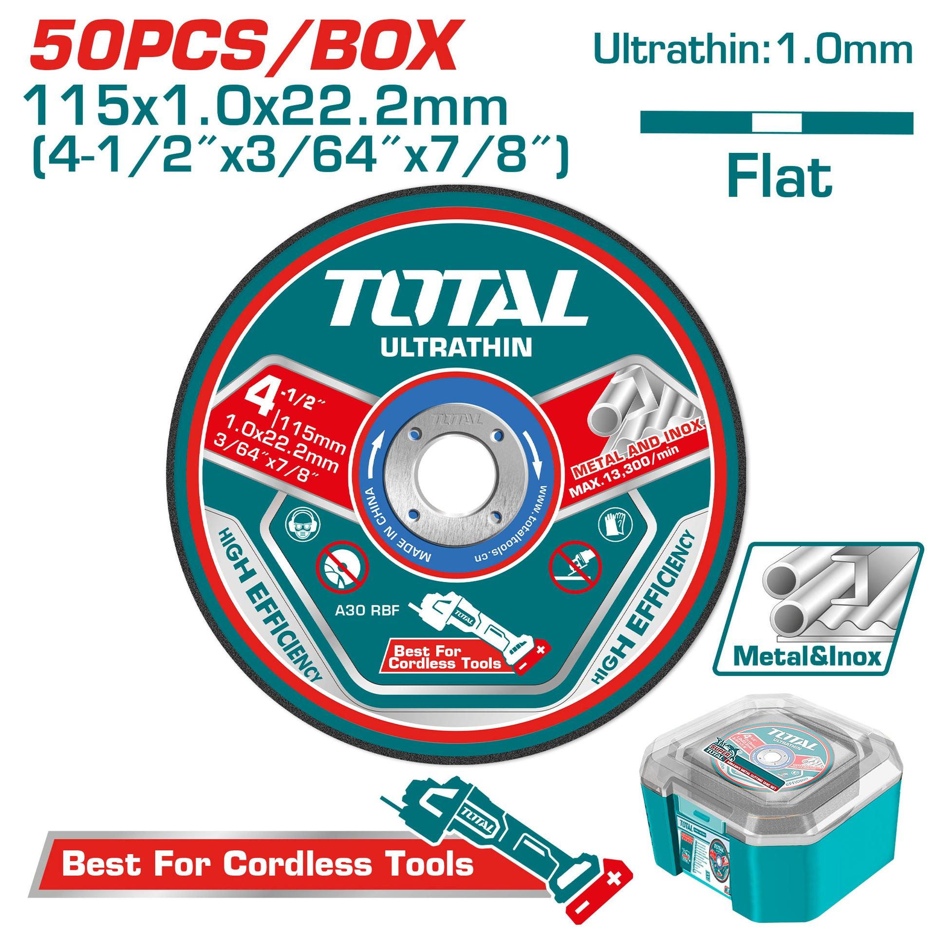 DISCO CORTE METAL/ACERO INOXIDABLE 4-1/2"" SUPER TOTAL(PQT POR 50 UNDS) (TAC1050115)  Item: 23895