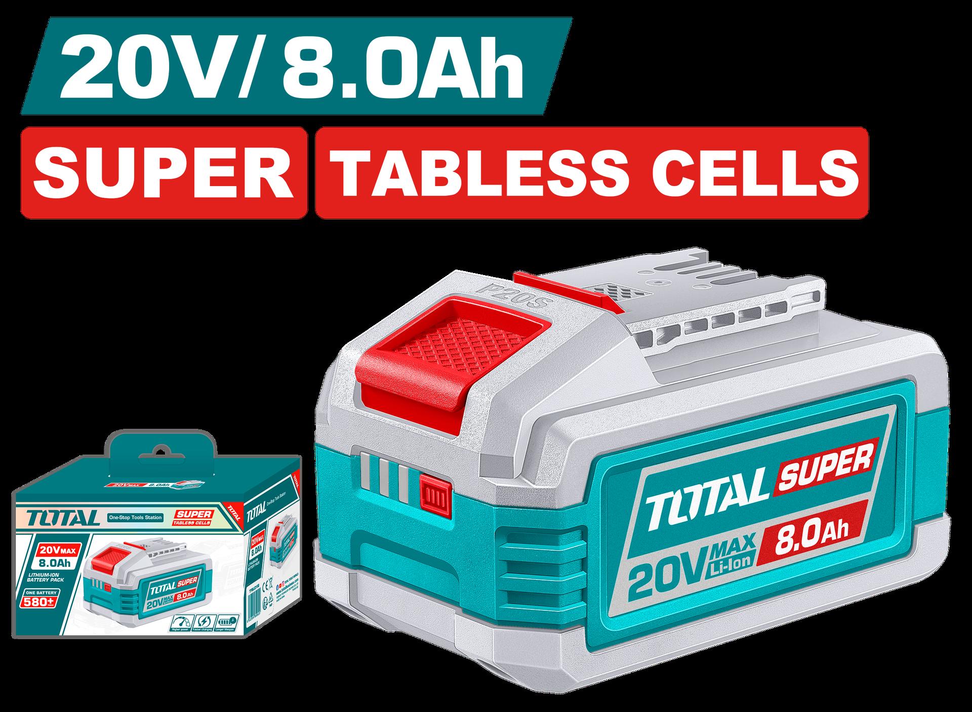 BATERIA 20V 8.0AH ION LITHIUM SUPER TABLESS CELLS TOTAL (TFBLI2158)  Item: 23824