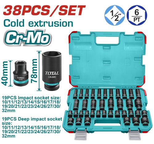 COPAS DE IMPACTO 1/2 INDUSTRIAL LARGO 40 MM-78MM  JUEGO X 38 PZS 10 - 32 MM SUPER TOTAL (THKISD12388L)  Item: 23862