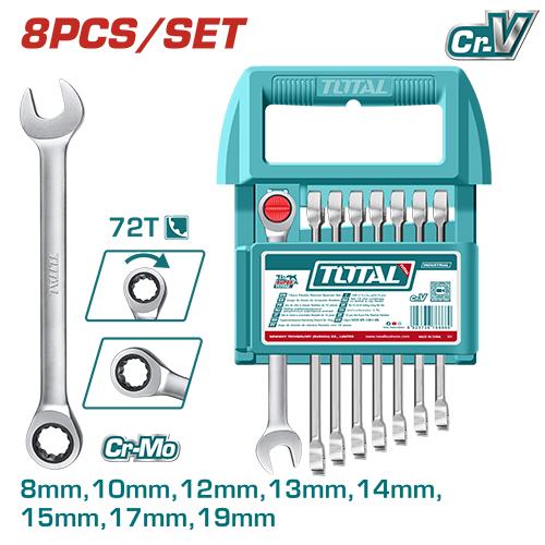 LLAVE MIXTA CON RACHE  8 - 19 MM JUEGO X 8 PZS  INDUSTRIAL SUPER TOTAL (THT103RK086)  Item: 23843