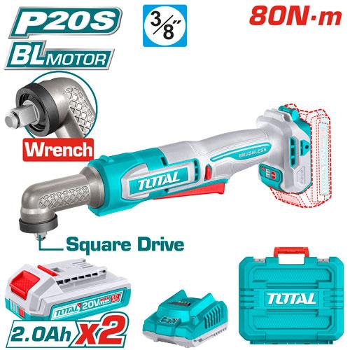 ATORNILLADOR DE IMPACTO DE ANGULO 3/8"" 20V 80NM INCLUYE  2  BATERIAS 2.0AH Y CARGADOR INDUSTRIAL SUPER TOTAL (UTAIWLI208)  Item: 23802