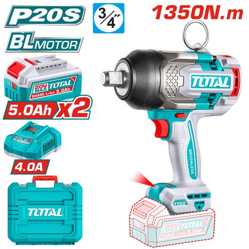 PISTOLA IMPACTO INALAMBRICA 3/4"" 20V 1350NM INCLUYE 2 BATERIAS 5.0AH 1 CARGADOR  INDUSTRIAL SUPER TOTAL (UTIWLI201356)  Item: 23733