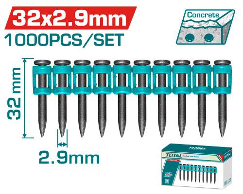 CLAVOS DE DISPARO CONTINUO 32X2.9MM PARA CONCRETO SUPER TOTAL (TAC02321)(CAJA POR 1000)  Item: 23729