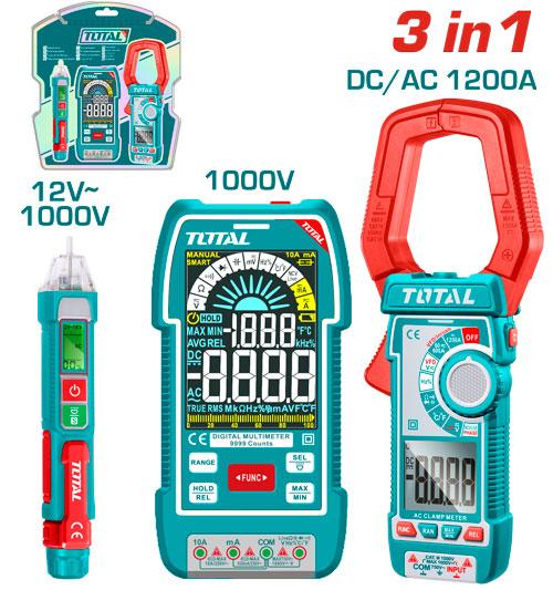 KIT MEDIDOR DE CORRIENTE DIGITAL INCLUYE PROBADOR - TESTER - PINZA SUPER  TOTAL (TOS24069)  Item: 23722