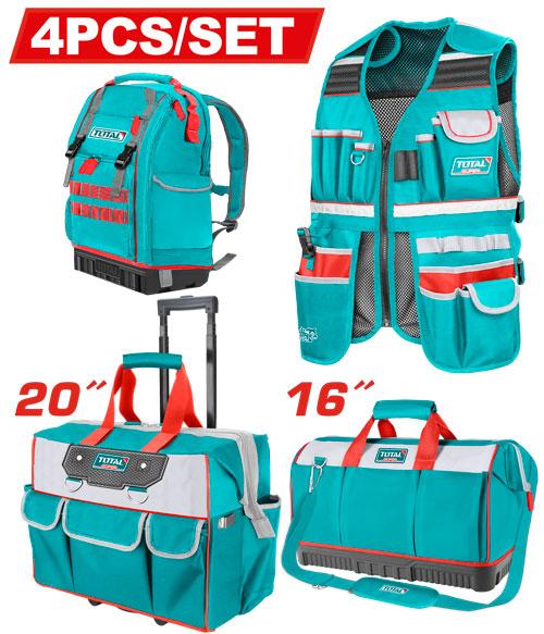 JUEGO DE PORTA HERRAMIENTA X 4 PZS (MALETIN + BOLSO + MALETA + CHALECO) ( SUPER TOTAL (TOS230914)  Item: 23698