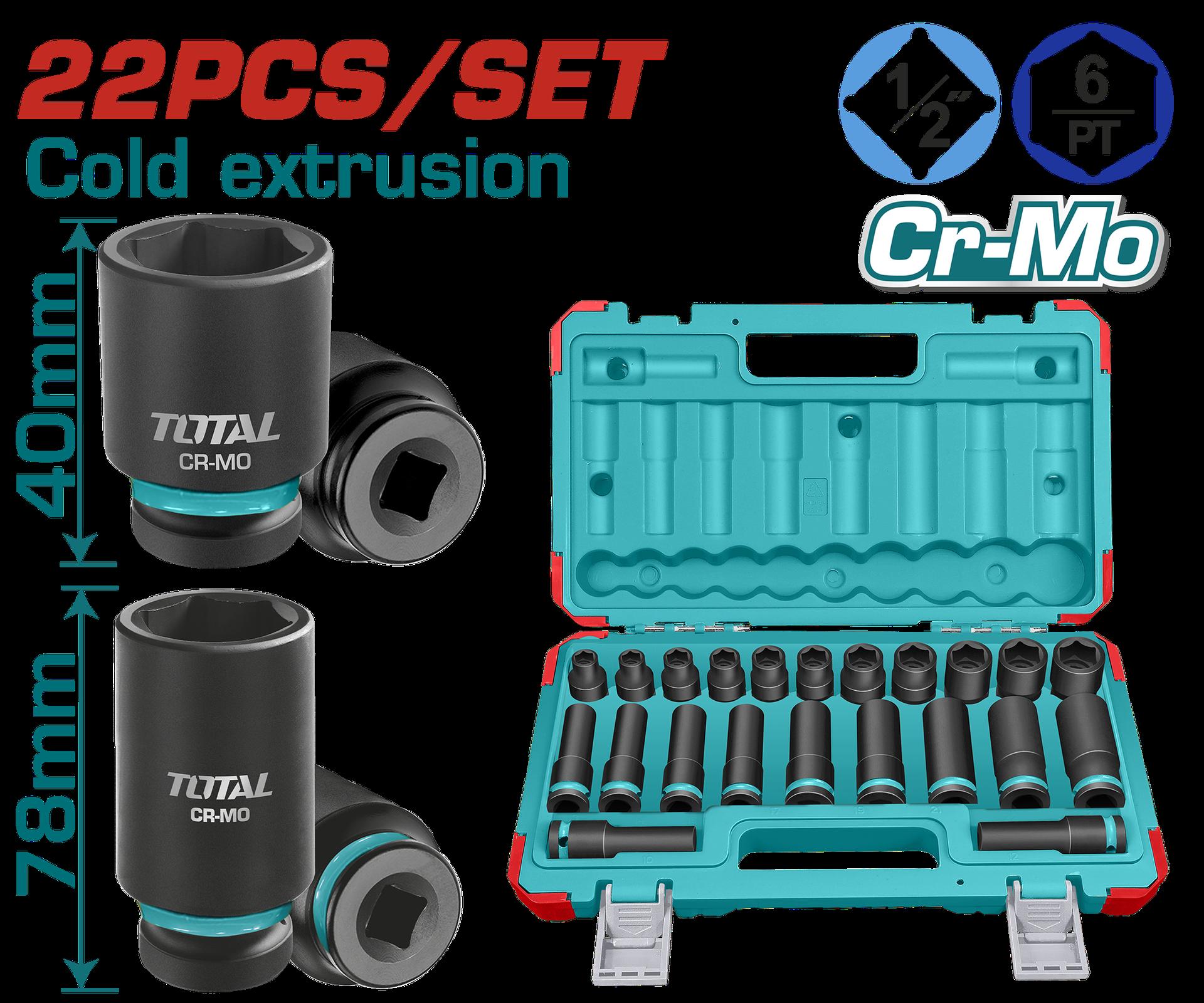 COPAS DE IMPACTO 1/2 INDUSTRIAL LARGO 40 MM JUEGO X 22PZS 10 - 24 MM TOTAL (THKISD12221L)  Item: 23659