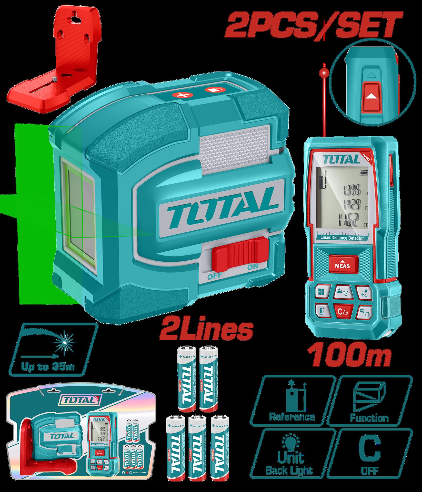 KIT NIVEL LASER 0-35M  LUZ VERDE  2  LINEAS + MEDIDOR DE DISTANCIA 100M INDUSTRIAL SUPER TOTAL (TOSLL0502)  Item: 23614