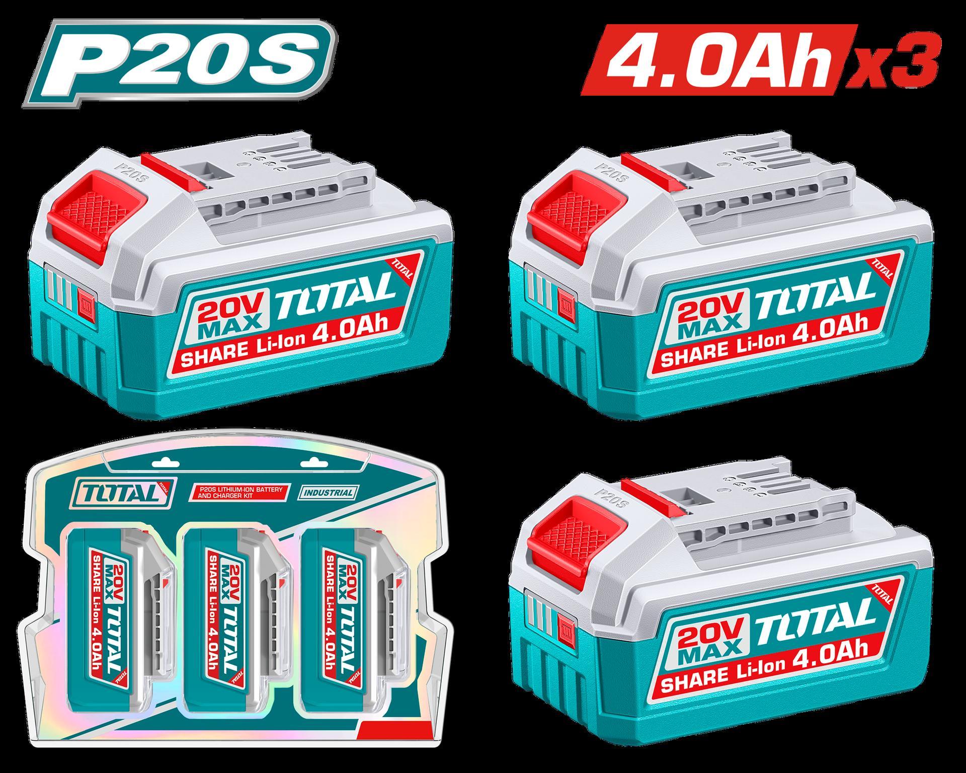KIT DE 3 BATERIAS 20V 4.0AH INDUSTRIAL ION LITHIUM  INDUSTRIAL SUPER TOTAL (TOSLI251296)  Item: 23239