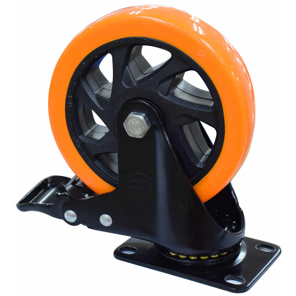 RODACHINES 5 PLANO NARANJA CON FRENO GIRATORIO 125MM 150KG (INDIVIDUAL) (HT40092)