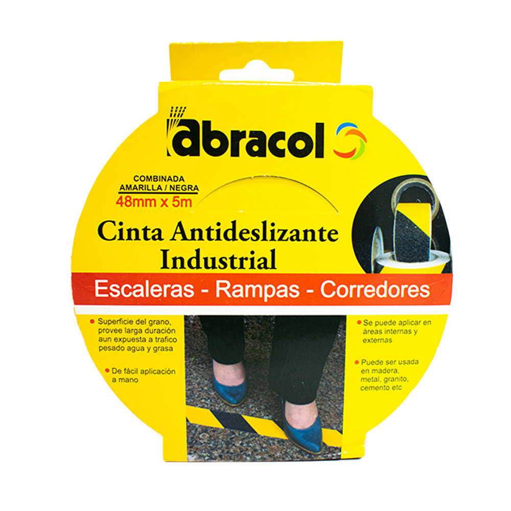 CINTA ANTIDESLIZANTE ABRACOL GRADA 2 X 5 MTS NEGRA-AMARILLA (SCCIANTYN48)