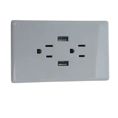 TOMA DOBLE POLO TIERRA + USB X2 ZAFIRO BLANCO LINEA  DIAMANTE