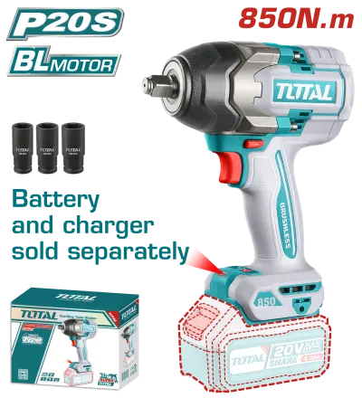 PISTOLA IMPACTO INALAMBRICA 1/2 20V 850NM BATERIA Y CARGADOR SE VENDEN POR SEPARADO SUPER TOTAL (TIWLI20851)