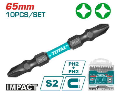 PUNTAS TALADRO INDUSTRIAL DOBLE PUNTA IMANTADA 65MM (+) (+) JUEGO X 10 PZS INDUSTRIAL SUPER TOTAL (TACIM16PH233)
