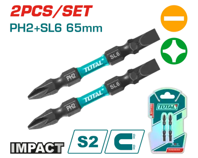PUNTAS TALADRO INDUSTRIAL DOBLE PUNTA IMANTADA 65MM (+) (-) JUEGO X 2 PZS INDUSTRIAL SUPER TOTAL (TACIM72HL665)
