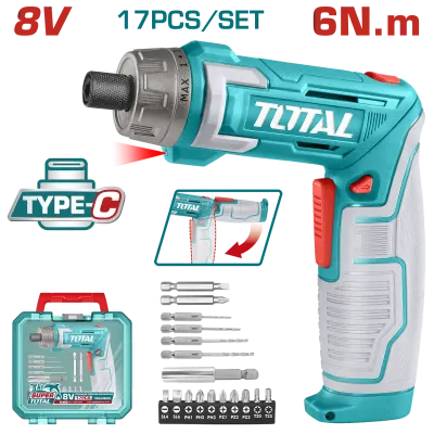 ATORNILLADOR INALAMBRICO 8V, 6NM ESTUCHE PLASTICO + 17 PIEZAS  TOTAL (TSDLI08025)