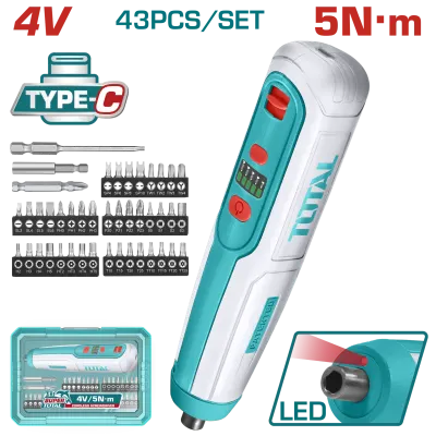 ATORNILLADOR INALAMBRICO 4V 5NM CAJA PLASTICA 43PZS  SUPER TOTAL (TSDLI04062)
