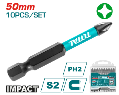 PUNTAS TALADRO INMANTADAS DE IMPACTO (+) 50MM X 10 PZS INDUSTRIAL TOTAL (TACIM16PH223)