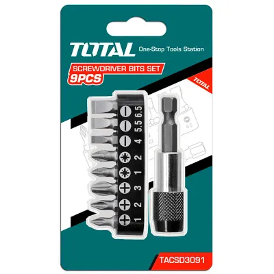 JUEGO DE PUNTAS DESTORNILLADOR IMANTADAS X 9PCS  CON ADAPTADOR TOTAL (TACSD3091)