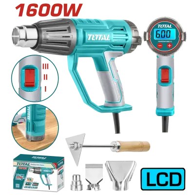 PISTOLA CALOR CON TEMPERATURA AJUSTABLE PANTALLA LCD 1600W  INCLUYE 3 BOQUILLAS Y 1 RASCADOR  INDUSTRIAL TOTAL (UTB16056)