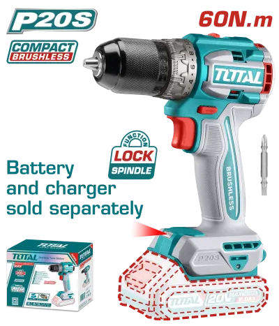 TALADRO INALAMBRICO 1/2 20V 60NM CARGADOR Y BATERIA NO INCLUIDO SUPER TOTAL (TDLI206021)