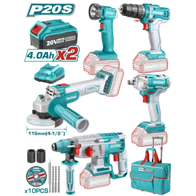 COMBO INALAMBRICO 20V X 5 PCS ROTOMARTILLO + PULIDORA + PISTOLA IMPACTO + TALADRO TOTAL (UTCKLI2019)
