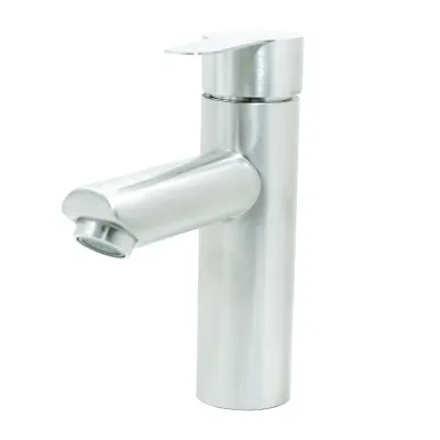 LLAVE LAVAMANOS MONOCONTROL ACERO INOXIDABLE REDONDA SATINADA BAJA 18CM UDUKE (HT2036)