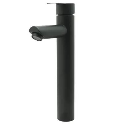 LLAVE LAVAMANOS MONOCONTROL ACERO INOXIDABLE REDONDA NEGRA ALTA 30CM UDUKE (HT2035)