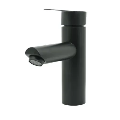LLAVE LAVAMANOS MONOCONTROL ACERO INOXIDABLE REDONDA NEGRA BAJA 18CM UDUKE (HT2034)