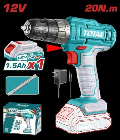 TALADRO INALAMBRICO  1/32-3/8  12V 20 NM INCLUYE 1 BATERIA DE 1.5AH SUPER TOTAL (UTDLI1218)