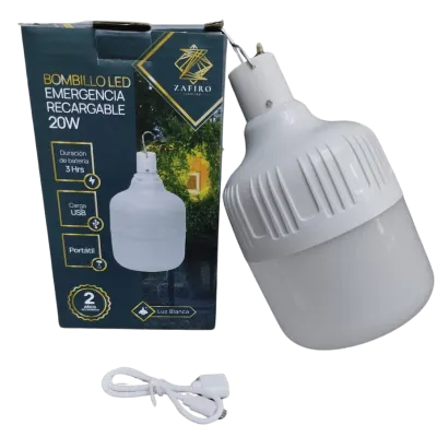 BOMBILLO LED EMERGENCIA ZAFIRO RECARGABLE USB 20W 6500K CON GANCHO