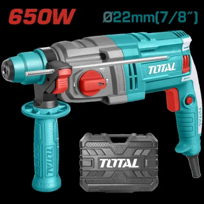 TALADRO ROTOMARTILLO SDS PLUS 650W 1,7 JOULES 110-120V INCLUYE 2 BROCAS Y 1 JUEGO DE ESCOBILLAS SUPER TOTAL (UTH306236)