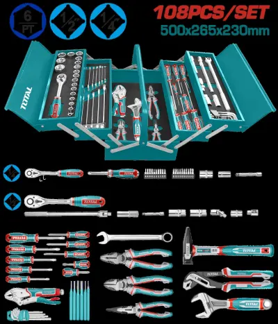 CAJA HERRAMIENTAS INCLUYE 108 PZS INDUSTRIAL METALICA TOTAL (THTCS121081)