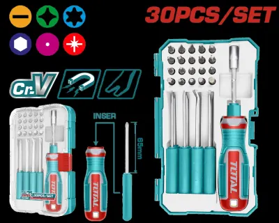 JUEGO DE DESTORNILLADORES PUNTAS INTERCAMBIABLES X 30 PZS SUPER TOTAL (TACSD30306)