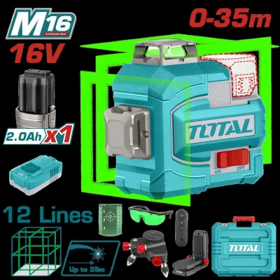 NIVEL LASER 0-35M  LUZ VERDE  3D 12 LINEAS 16V INDUSTRIAL SUPER TOTAL (UTLL301201)