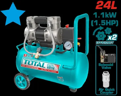 COMPRESOR AIRE HORIZONTAL 24L 1.5HP 116PSI 110-120V  1100W 60HZ LIBRE DE ACEITE SUPER TOTAL (UTCS1110242)