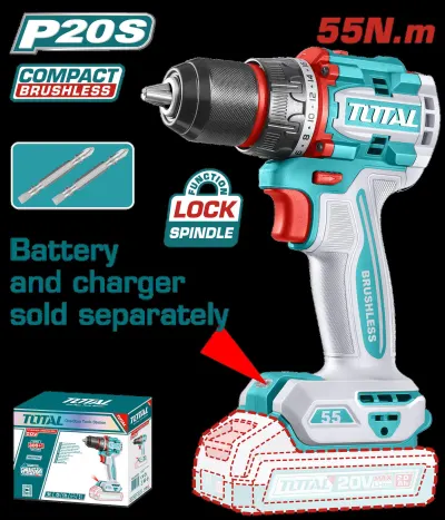 TALADRO INALAMBRICO 1/2" 20V 55 NM CARGADOR Y BATERIA NO INCLUIDO SUPER TOTAL (TDLI205581)