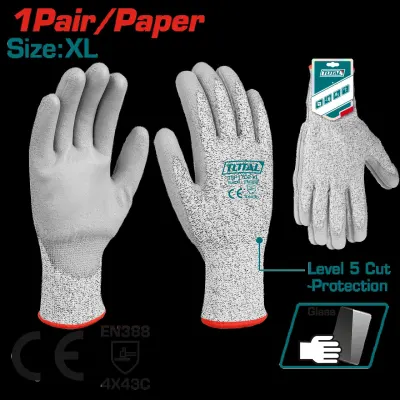GUANTE POLYESTER XL ANTICORTE CON RECUBRIMIENTO DE PU INDUSTRIAL SUPER TOTAL (TSP1702-XL)