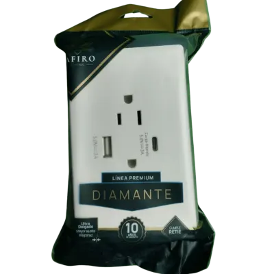 TOMA DOBLE + USB +TIPO C CARGA RAPIDA ZAFIRO BLANCO LINEA DIAMANTE