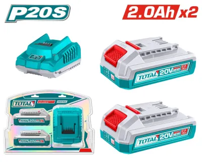 KIT DE 2 BATERIAS 2.0AH + CARGADOR DE 20V INDUSTRIAL TOTAL (UTFBCPK2212)