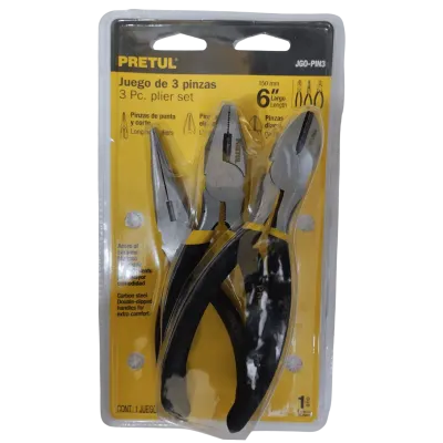 JUEGO DE 3 PINZAS DE 6 MANGOS DE PVC PRETUL