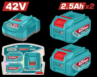 KIT DE 2 BATERIAS 2.5AH + CARGADOR DE 42V INDUSTRIAL TOTAL (UTFBCPM25221)